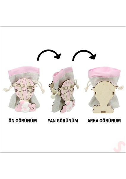 Ahşap Standlı 10CM x 8cm Kese, Pembe Uçan Balon - 1 Adet fiyatları