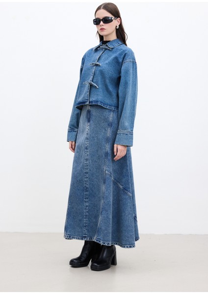 Bağcıklı Denim Bluz Mavi fırsatları