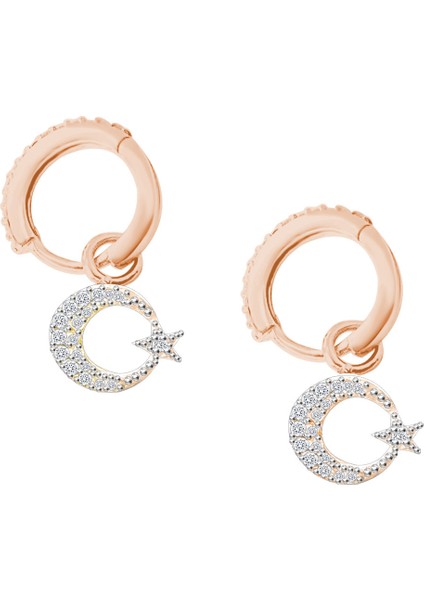 925 Ayar Gümüş Ay Yıldız Sallantılı Küpe