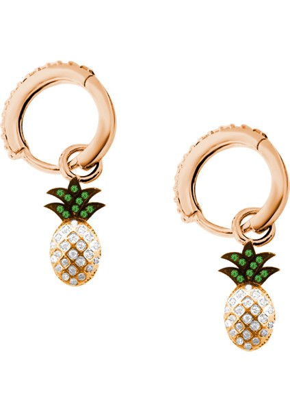 Sallantılı Ananas Gümüş Küpe 925 Ayar Gümüş Kırmızı Renk
