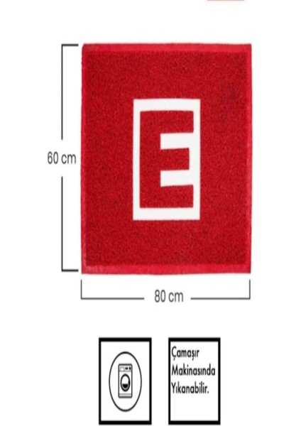 Eczane Logolu Kıvırcık Paspas Büyük Boy 60X80CM E Logolu Paspas Kırmızı