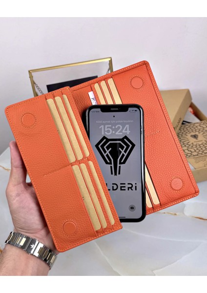 Telefon Bölmeli Cüzdan Hakiki Deri Cüzdan Çok Bölmeli El Tutamaçlı