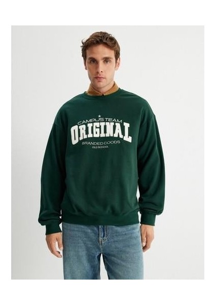 Kolej Baskılı Sweatshirt Bisiklet Yaka Uzun Kollu