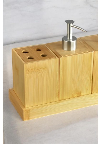 Bambu 4 Parça Banyo Seti Sabunluk Diş Fırçalık Pamukluk Seti C-1-1-18
