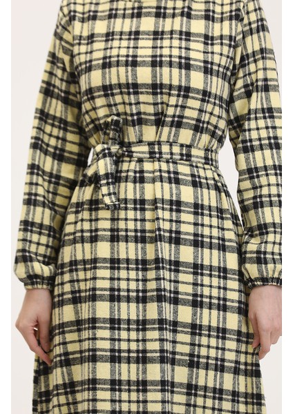 Oduncu Kumaş Kuşaklı Elbise 0561-04 Sarı fırsatları