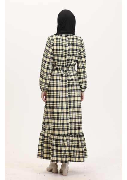 Oduncu Kumaş Kuşaklı Elbise 0561-04 Sarı indirimleri