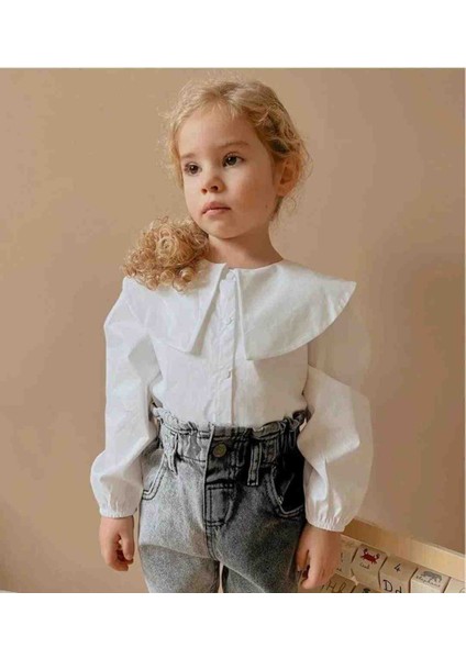 Kız Yaka Tasarım Gömlek Uzun Kollu