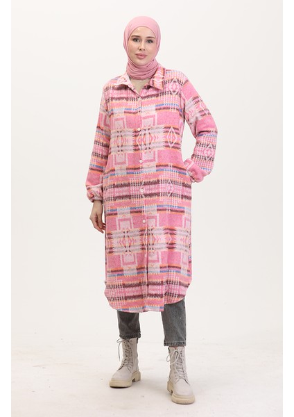 Etnik Desen Düğmeli Kap 0556-03 Pembe