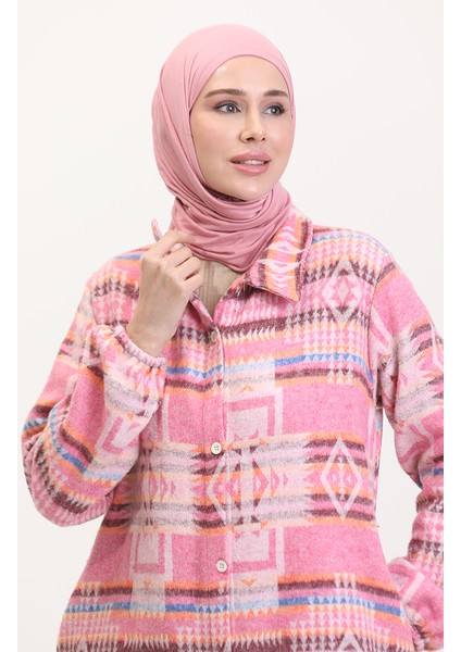 Etnik Desen Düğmeli Kap 0556-03 Pembe modelleri