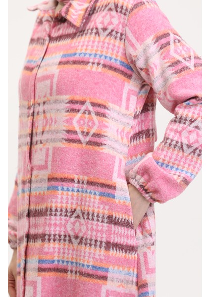 Etnik Desen Düğmeli Kap 0556-03 Pembe fırsatları