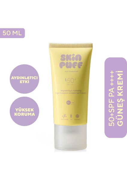 SKINPUFF Skinpuff Sun Essential Spf 50+ Pa++++ Aydınlatıcı ve Nemlendirici Yüksek Koruma Güneş Kremi