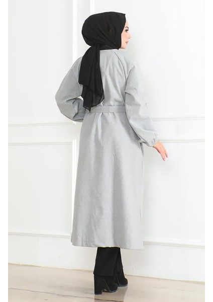 Gizli Pat Kuşaklı Kaşe Kaban 0504-01 Gri modelleri