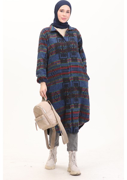 Etnik Desen Düğmeli Kap 0556-06 Saks