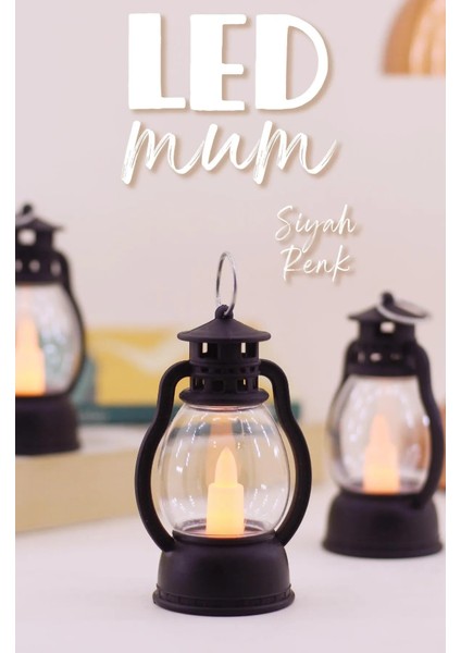 LED Mum Mini Kamp Tipi 3 Adet Pil Dahil Dumansız Alev Ledli Dekor Işığı Siyah PT430