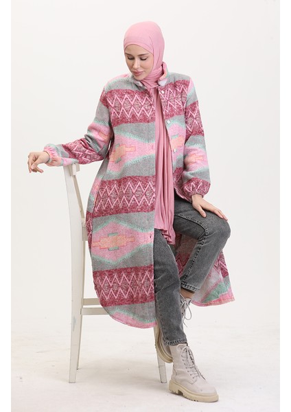 Etnik Desen Düğmeli Kap 0557-04 Pembe Yeşil fiyatları