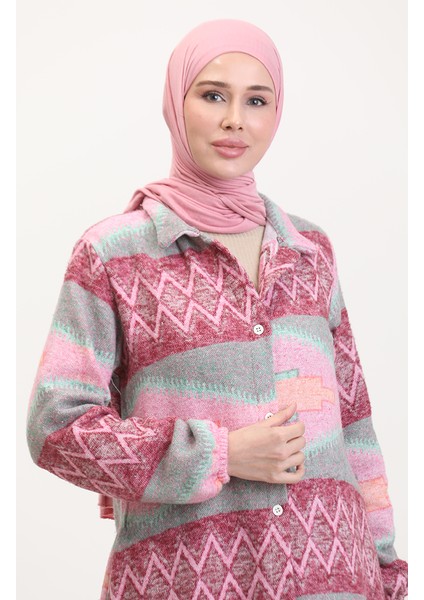Etnik Desen Düğmeli Kap 0557-04 Pembe Yeşil modelleri