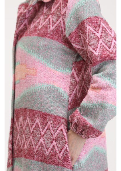 Etnik Desen Düğmeli Kap 0557-04 Pembe Yeşil fırsatları