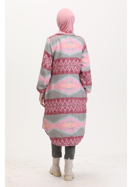 Etnik Desen Düğmeli Kap 0557-04 Pembe Yeşil indirimleri