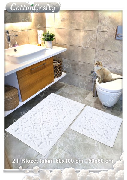 Pamuk Dokuma Banyo Paspas Seti, Banyo Halısı Lara 2 Li Set 60 x 100 - 60 x 50