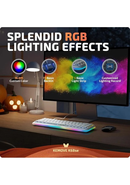 K68SE %65 Sade Tasarım USB Beyaz Mekanik Red Switch Gaming Oyuncu Klavyesi Aparat Hediyeli indirimleri