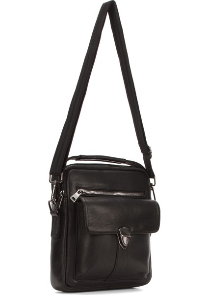 Erkek Siyah Hakki Deri Çapraz Askılı El ve Omuz Çantası newpolo294