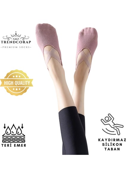 Premium Kadın Kaydırmaz Silikon Baskı Tabanlı Pilates Yoga Fitness Bale Dans Aktivite Çorabı 9'lu