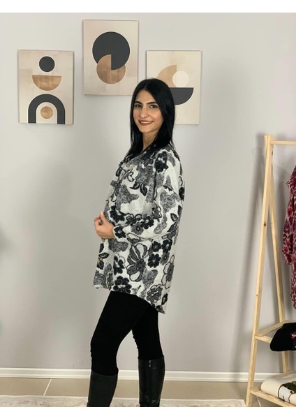 Kadın Tek Cepli Desenli Kalın Oduncu Ceket Gömlek (Siyah)