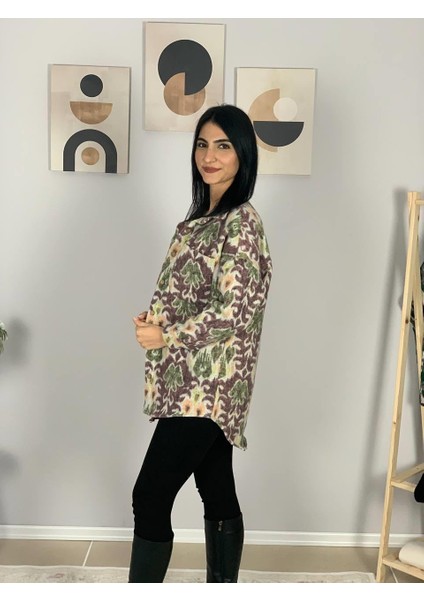 Kadın Tek Cepli Desenli Kalın Oduncu Ceket Gömlek (Mürdüm-Yeşil)