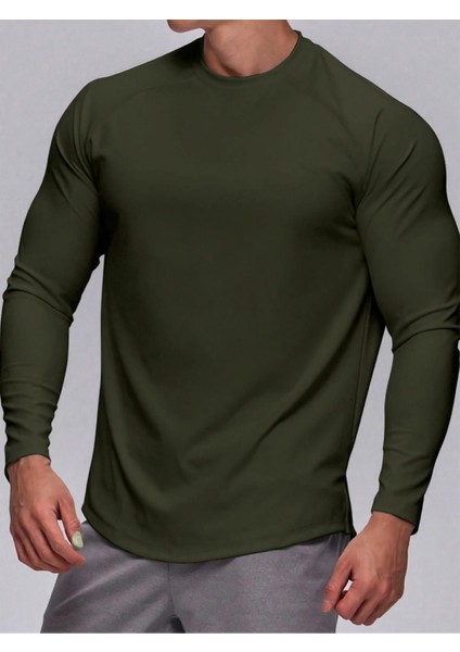 Erkek Running Sports Reglan Oval Kesim Uzun Kollu Pamuklu Penye T-Shirt fırsatları