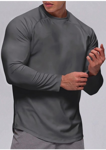 Erkek Running Sports Reglan Oval Kesim Uzun Kollu Pamuklu Penye T-Shirt modelleri
