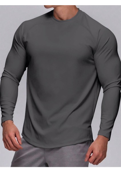 Erkek Running Sports Reglan Oval Kesim Uzun Kollu Pamuklu Penye T-Shirt fırsatları