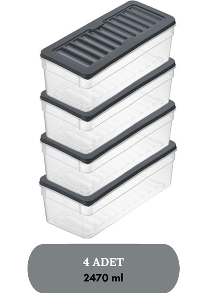4'lü Buzdolabı Organizeri Mikrodalga ve Dipfrize Uygun Saklama Kabı Antrasit modelleri