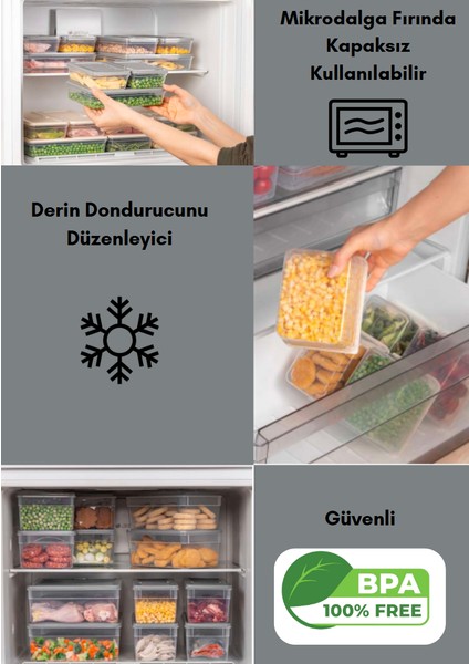 4'lü Buzdolabı Organizeri Mikrodalga ve Dipfrize Uygun Saklama Kabı Antrasit modelleri