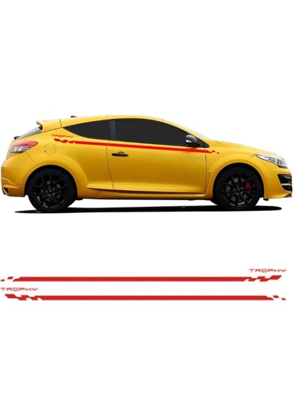 Renault Megane Trophy Yazılı Düz Şerit Kareli Yan Kapı Sticker Etiket Modeli