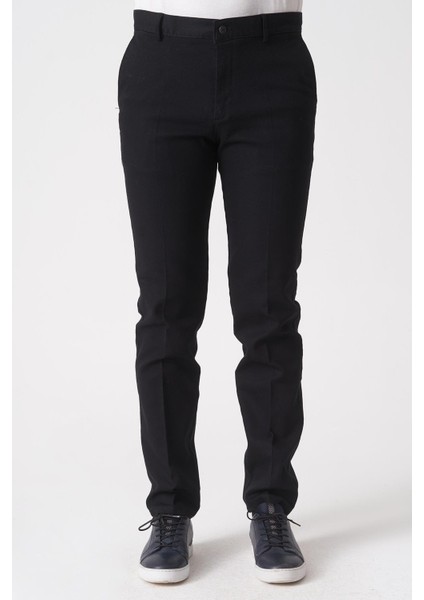 Salvador P1039 Zümrüt Likralı Pamuklu Slim Fit Chino Pantolon Siyah