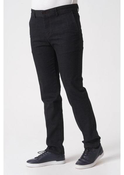 São Paulo P1033 Slim Fit Leo Likralı Pamuklu Tencel Pantolon Siyah