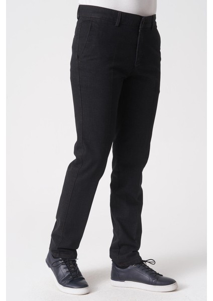 São Paulo P1033 Slim Fit Leo Likralı Pamuklu Tencel Pantolon Siyah