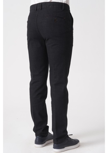 São Paulo P1033 Slim Fit Leo Likralı Pamuklu Tencel Pantolon Siyah