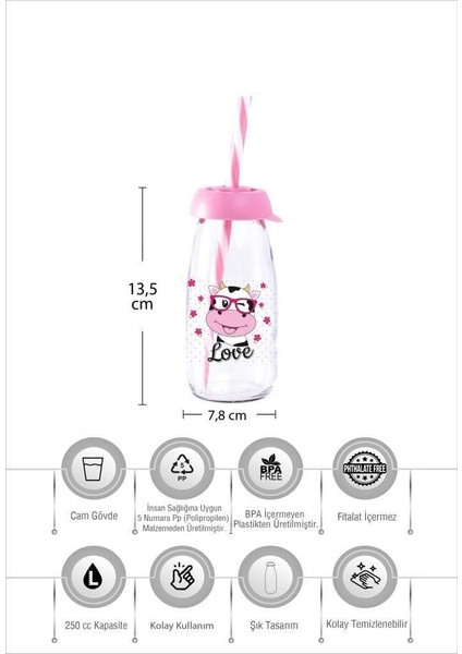 250 cc Desenli Pipetli Şişe-Gözlüklü Inek-Çrp