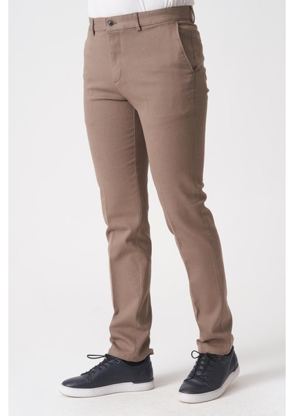 Salvador P1039 Zümrüt Likralı Pamuklu Slim Fit Chino Pantolon Camel
