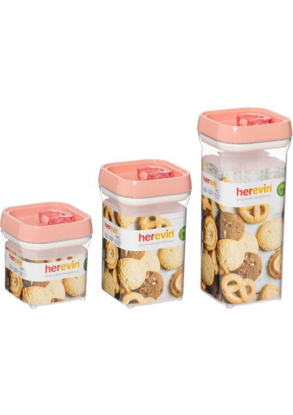 Üç Boy Plastik Saklama Kabı Seti Pembe 0,7 Lt - 1,1 Lt - 1,5 Lt
