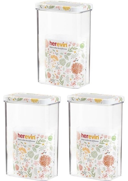 3 Parça 2,5 Lt Botanica Desenli Erzak Bakliyat Saklama Kavanozu Seti
