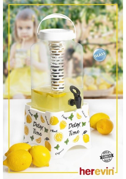 3 Lt Standlı Cam Sebil - Limon Desen