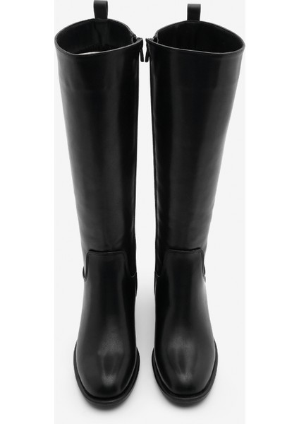 Kadın Yandan Fermuarlı Topuklu Çizme Levarin Siyah