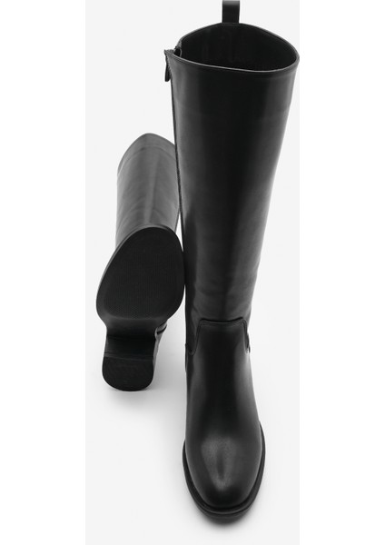 Kadın Yandan Fermuarlı Topuklu Çizme Levarin Siyah