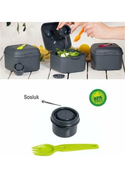 Çatal ve Sosluklu Turuncu Salata Kabı