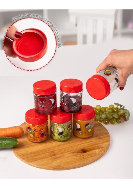 Altılı Desenli Bebek Mama Kavanozu 200 Ml