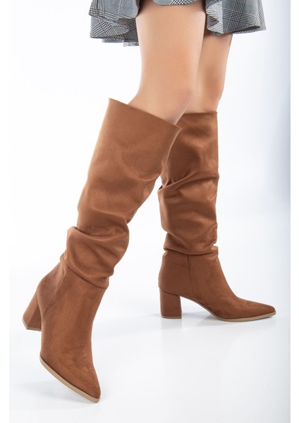 Lise-Britt Taba Süet Körüklü Topuklu Kadın Çizme fiyatları