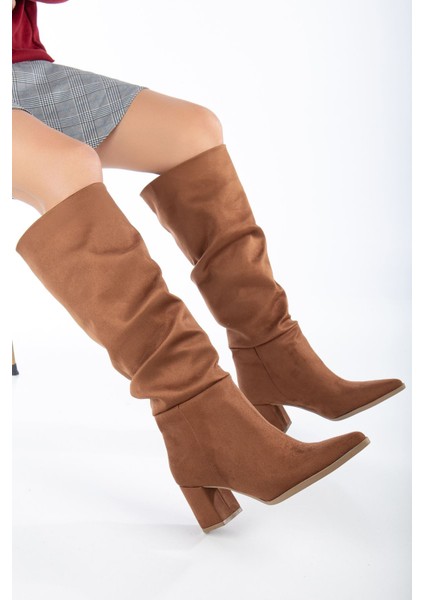 Lise-Britt Taba Süet Körüklü Topuklu Kadın Çizme modelleri