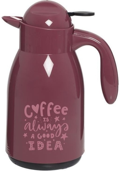 1 Lt Desenli Termos-Nordic Bordo-Pembe Coffee Always Idea Baskılı